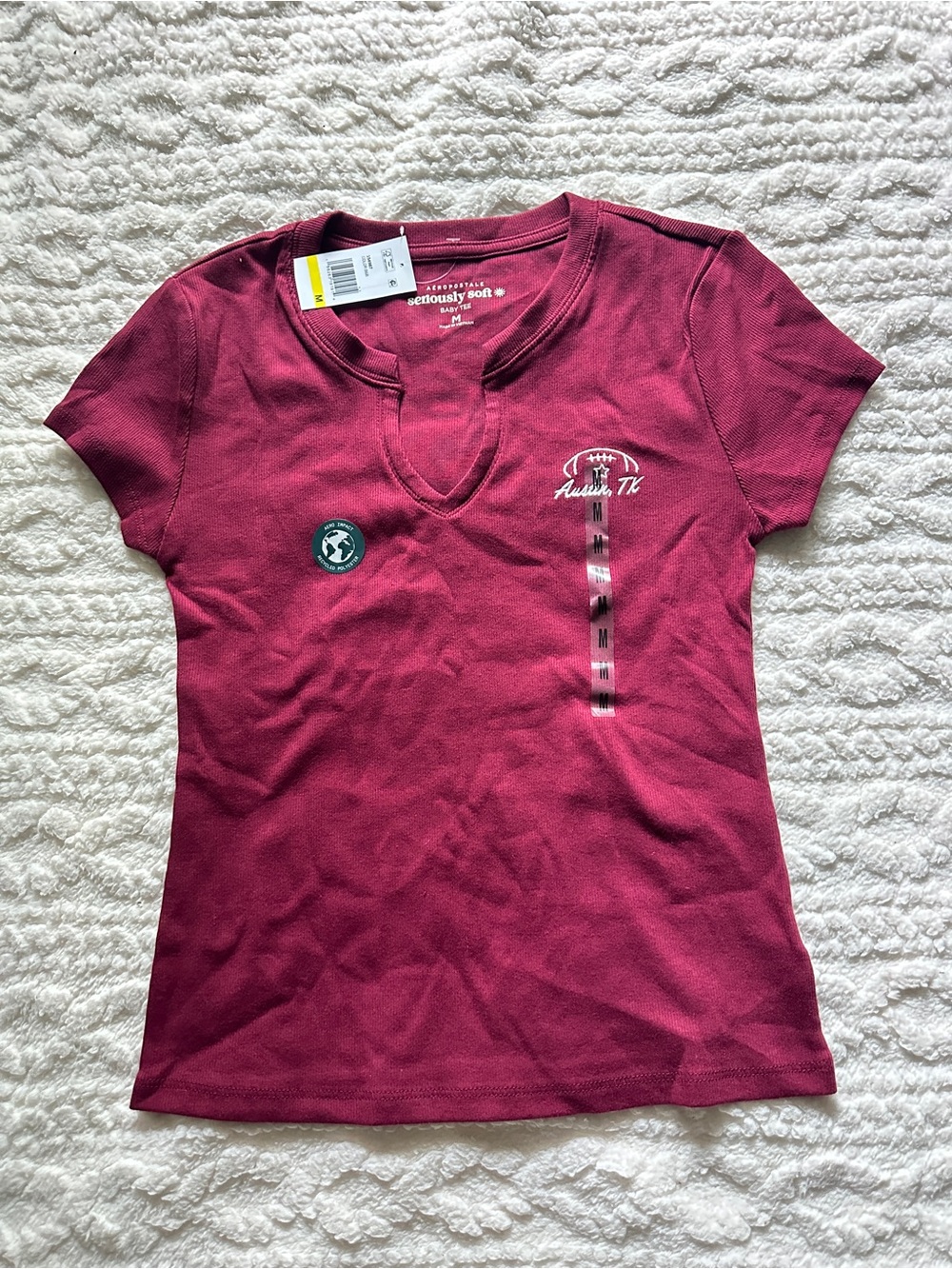 Aeropostale maroon Seriously Soft Austin Football Notch-Neck Graphic Baby Tee